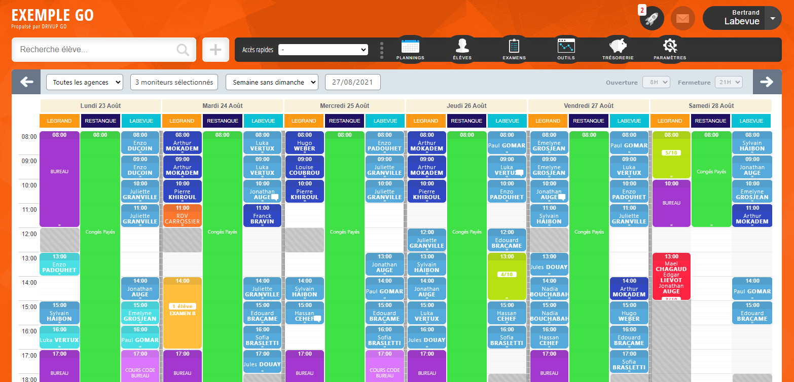 Un planning modulable et rapide - Drivup